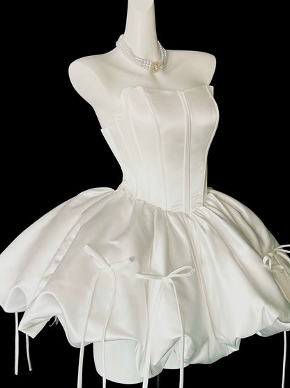 Strapless Satin Puffy Mini Homecoming Dress With Side Bows F0311