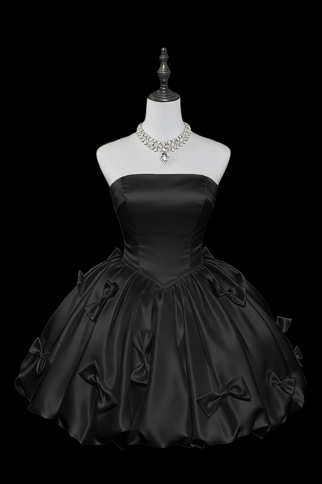 f0229-black-strapless-bow-short-formal-dress