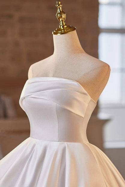 Strapless Satin Short Wedding Dress Ruffled Homecoming Dress F0295