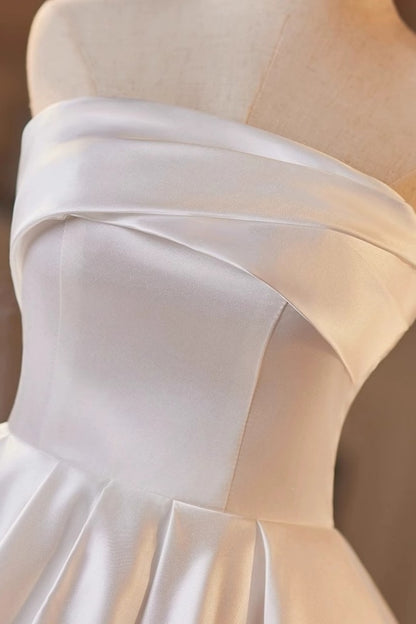 Strapless Satin Short Wedding Dress Ruffled Homecoming Dress F0295