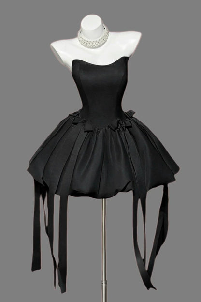 Strapless Sweetheart Satin Puffy Mini Homecoming Dress F0315