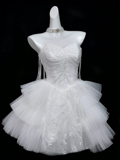 Strapless Sweetheart Satin Puffy Mini Homecoming Dress F0316