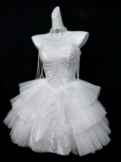 Strapless Sweetheart Satin Puffy Mini Homecoming Dress F0316