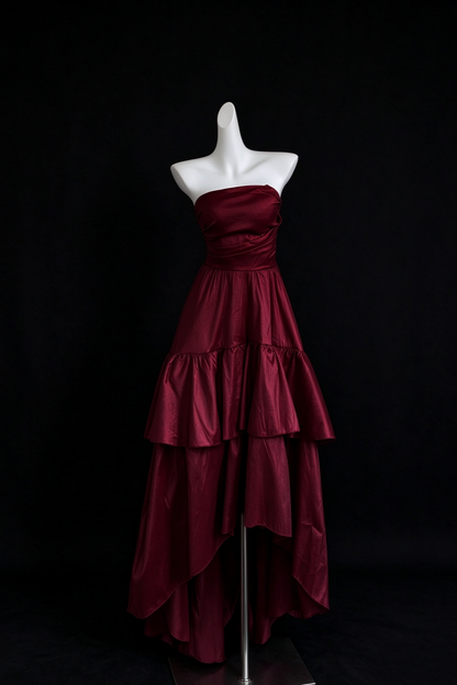 Strapless Tiered Ruffle Satin Maxi Formal Dress F0530
