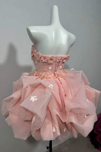 Strapless 3D Floral Tulle Homecoming Dress Puffy Mini Princess Dress F0298