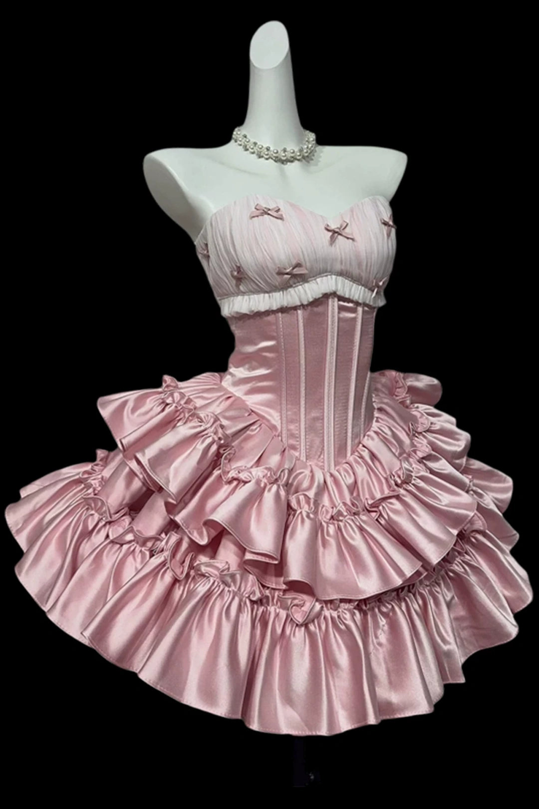 Strapless Ruffled Satin Mini Homecoming Dress With Tiny Bows F0312