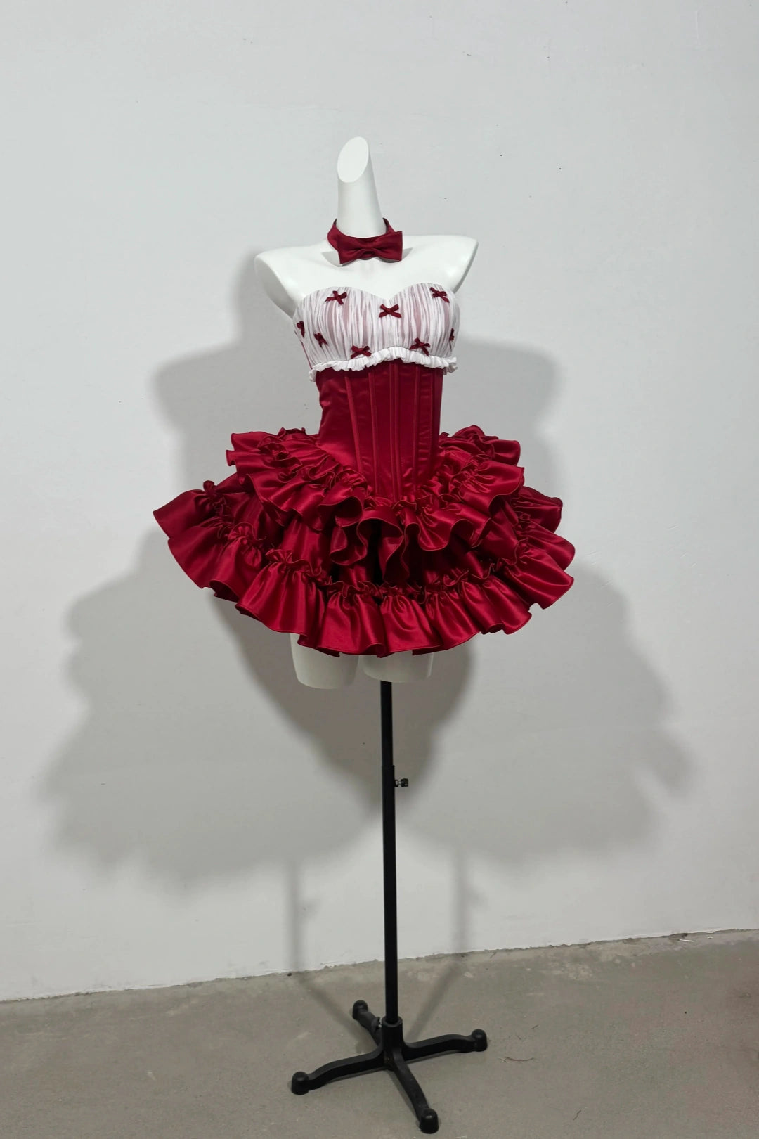 Strapless Ruffled Satin Mini Homecoming Dress With Tiny Bows F0312