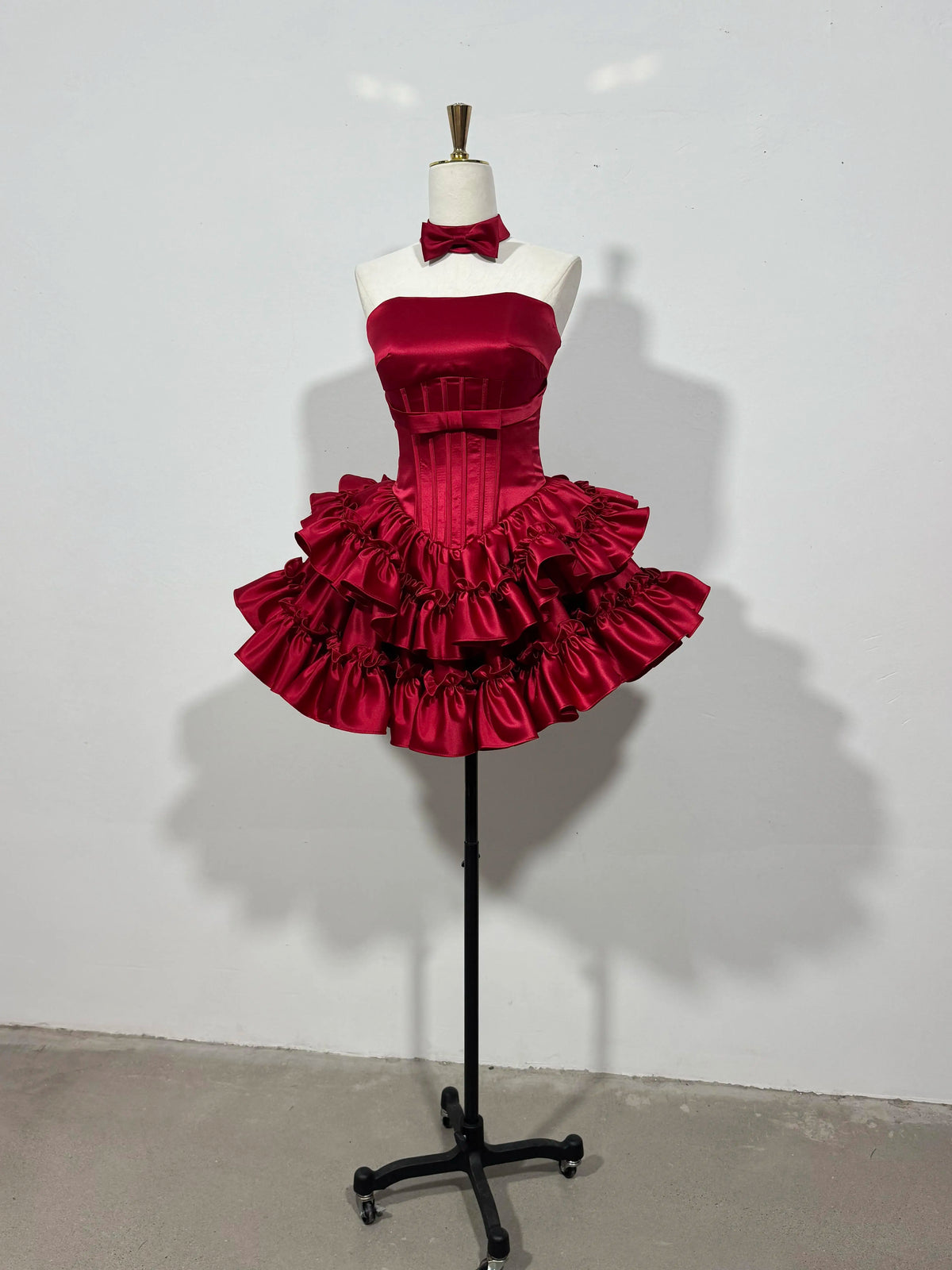 Strapless Satin Ruffled Mini Homecoming Dress With Waist Bow F0313