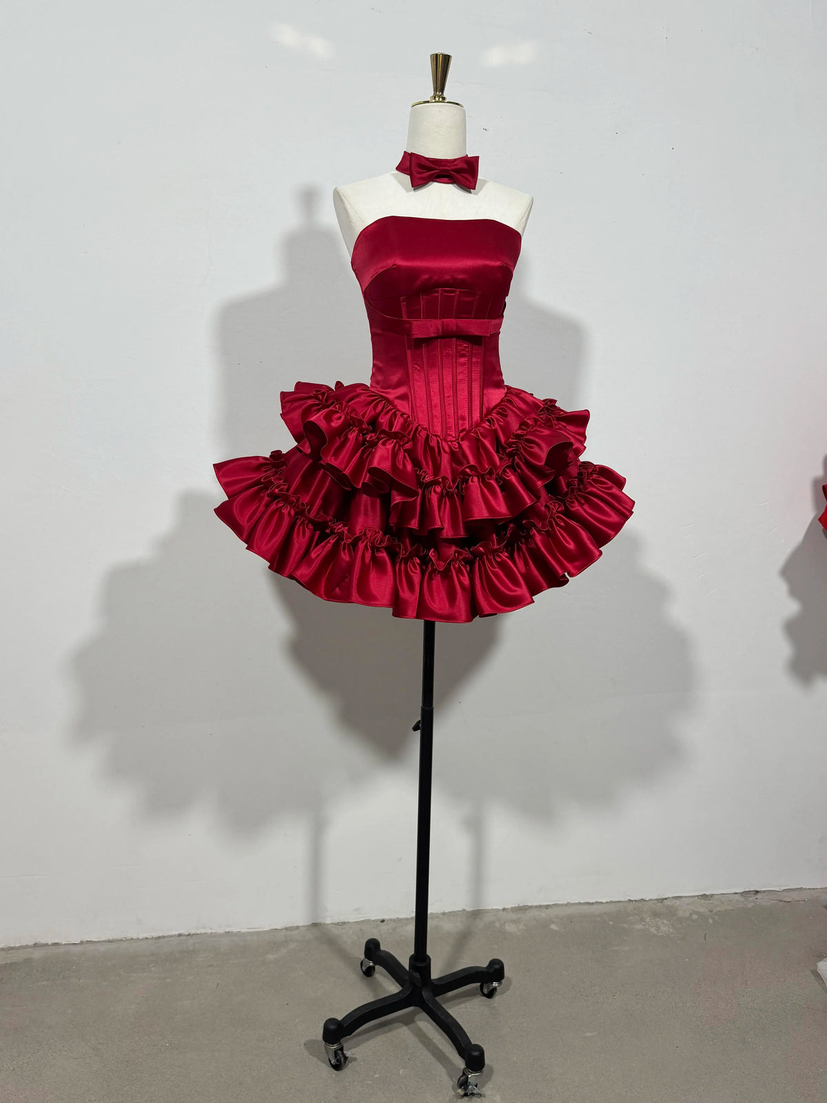 Strapless Satin Ruffled Mini Homecoming Dress With Waist Bow F0313