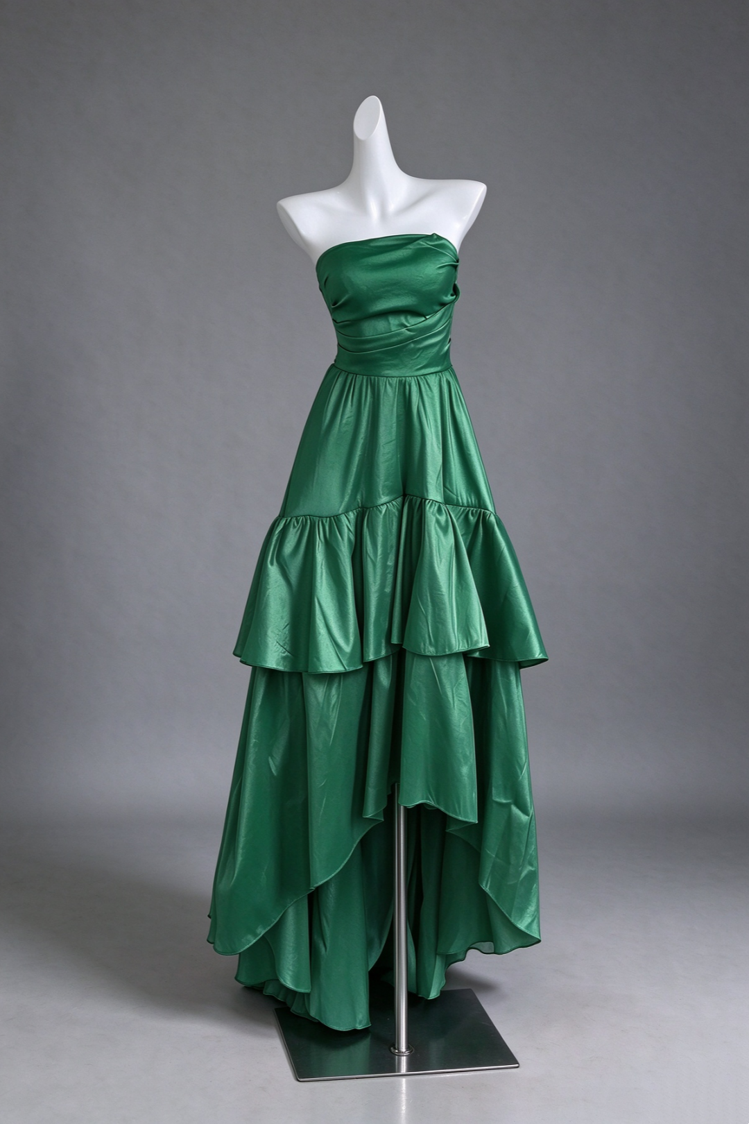 Strapless Tiered Ruffle Satin Maxi Formal Dress F0530