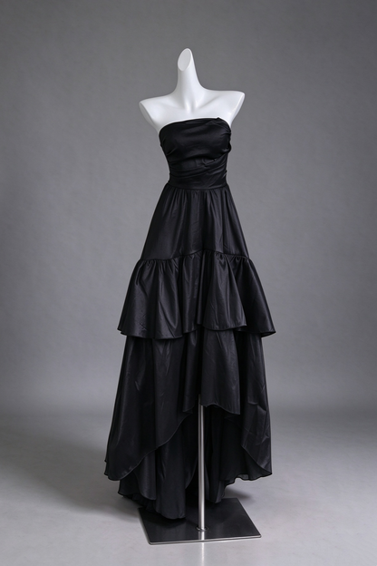 Strapless Tiered Ruffle Satin Maxi Formal Dress F0530