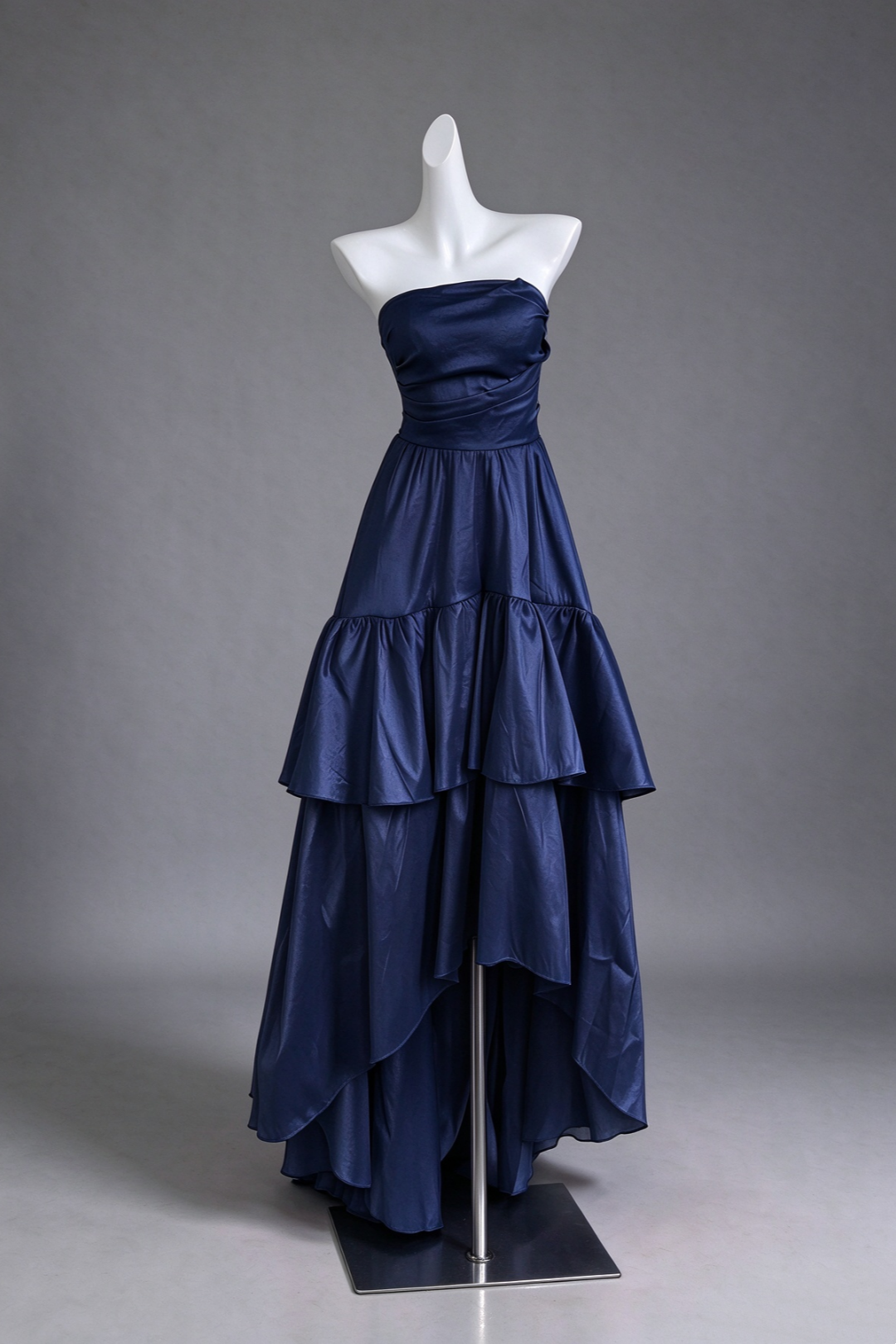 Strapless Tiered Ruffle Satin Maxi Formal Dress F0530