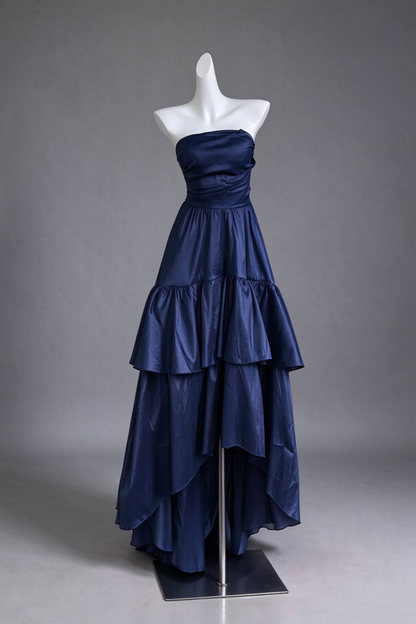 Strapless Tiered Ruffle Satin Maxi Formal Dress F0530