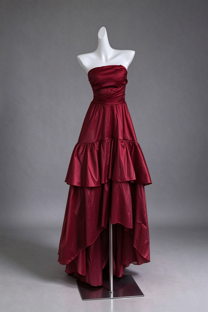Strapless Tiered Ruffle Satin Maxi Formal Dress F0530