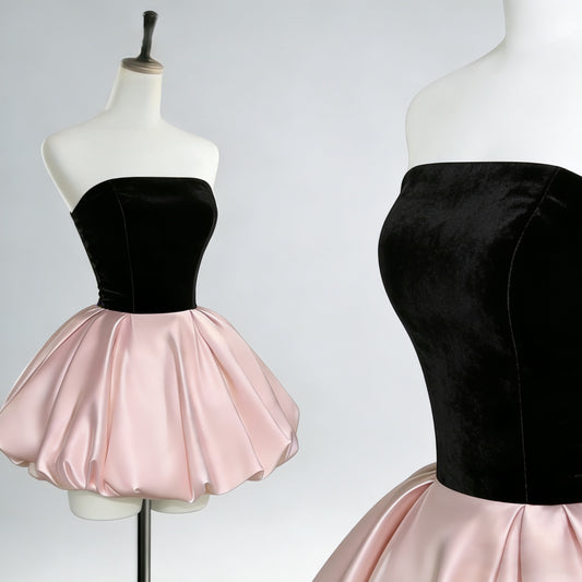 Strapless Velvet Satin Mini Homecoming Dress Corset Back F0290