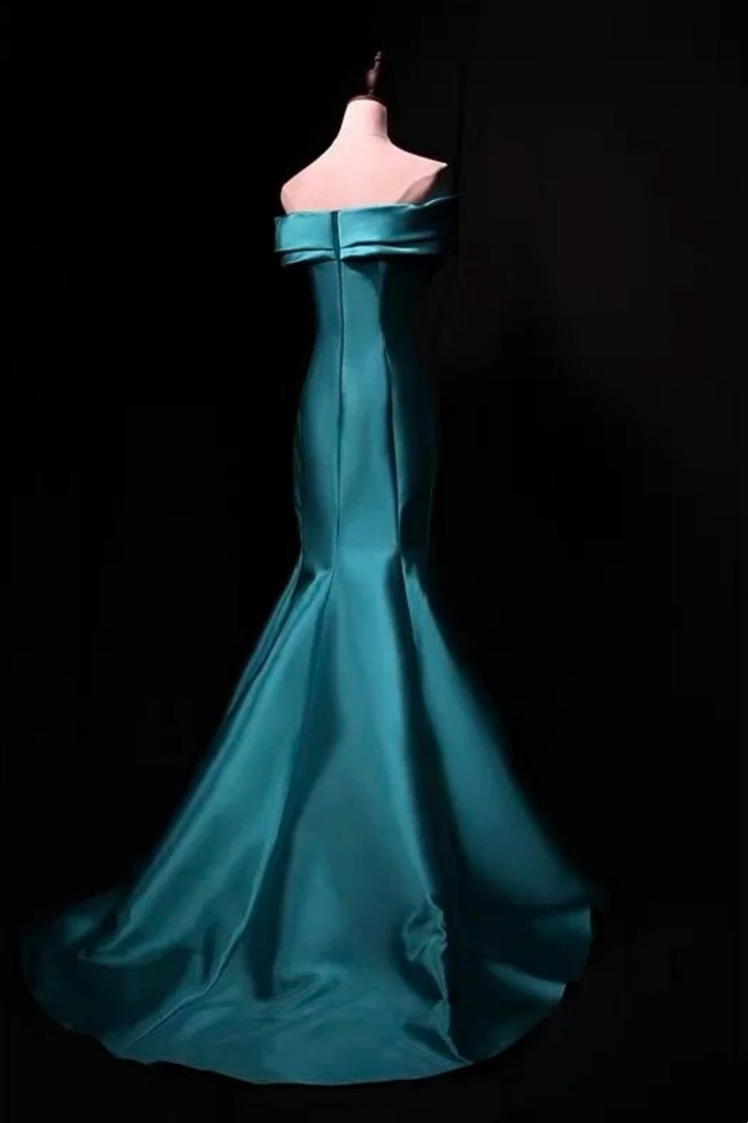 Teal Satin Off Shoulder Mermaid Long Evening Dress F0521