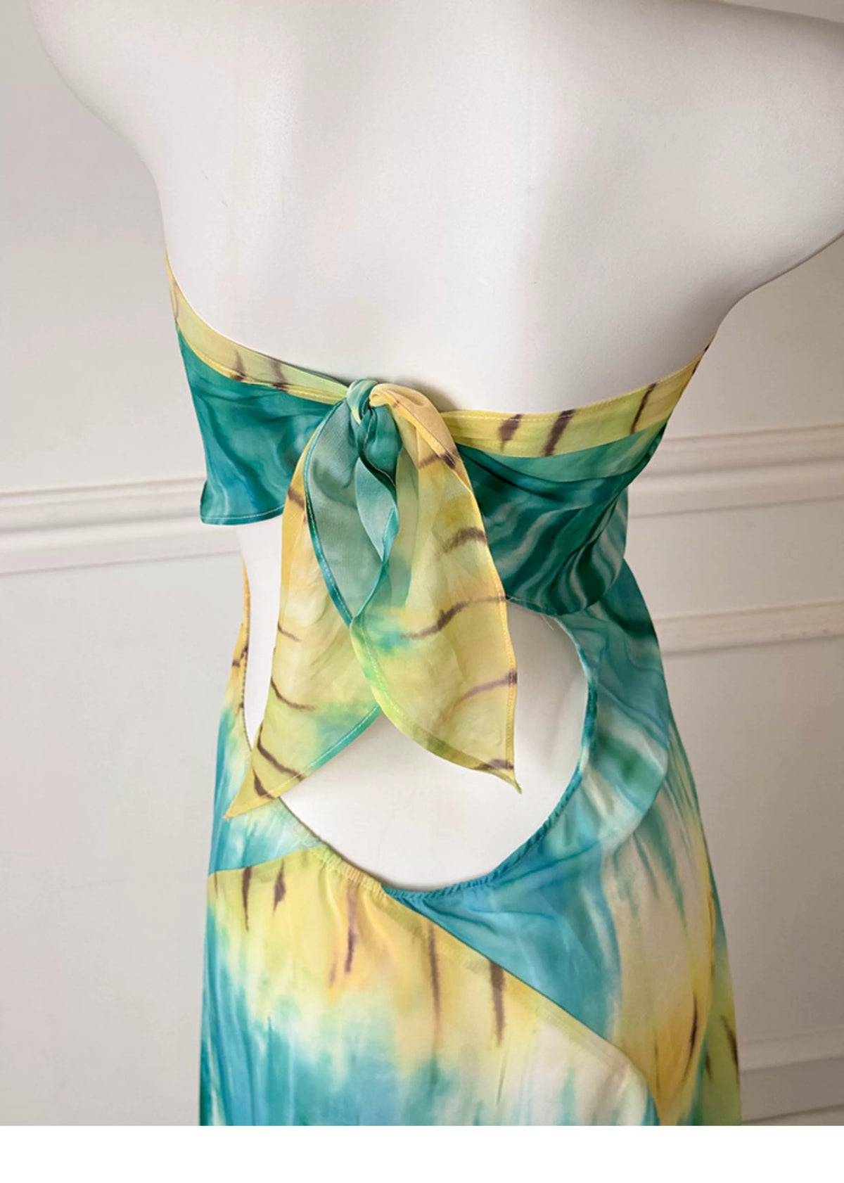Tie Dye Halter Backless Vacation Beach Maxi Dress F0490