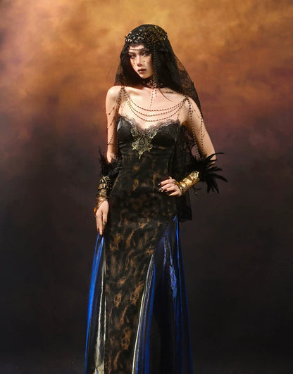 Vintage Gothic Mermaid Halloween Evening Dress F0498