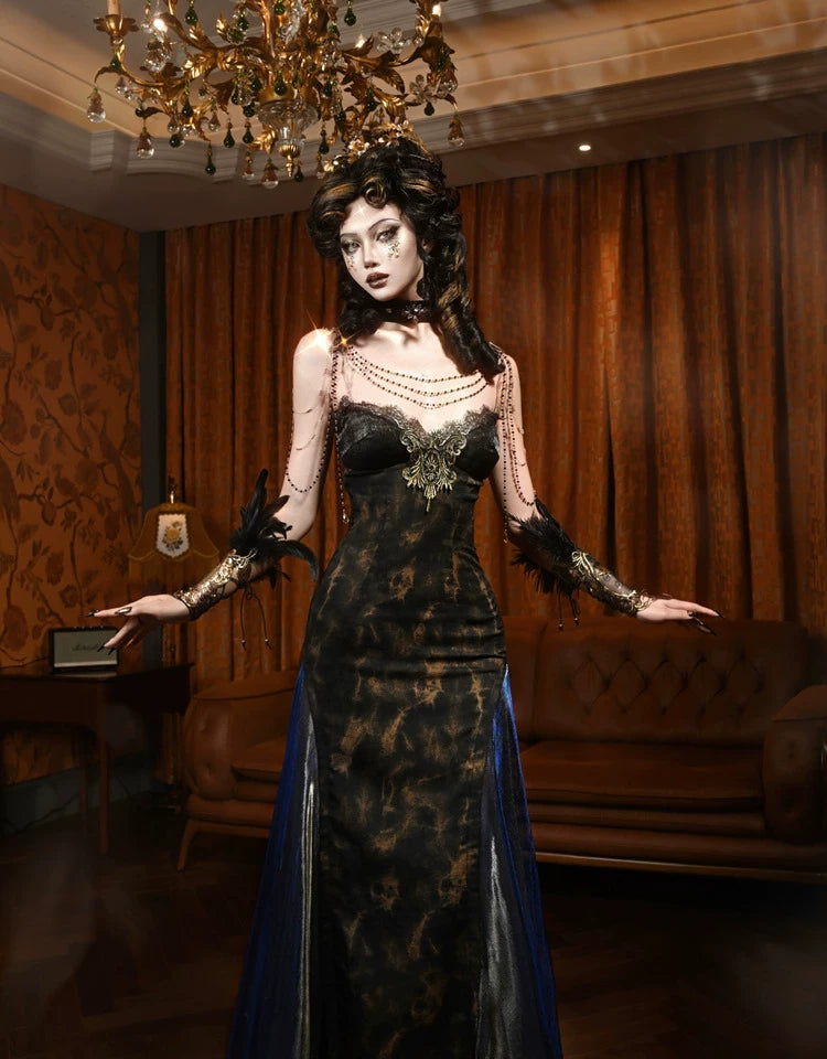 Vintage Gothic Mermaid Halloween Evening Dress F0498