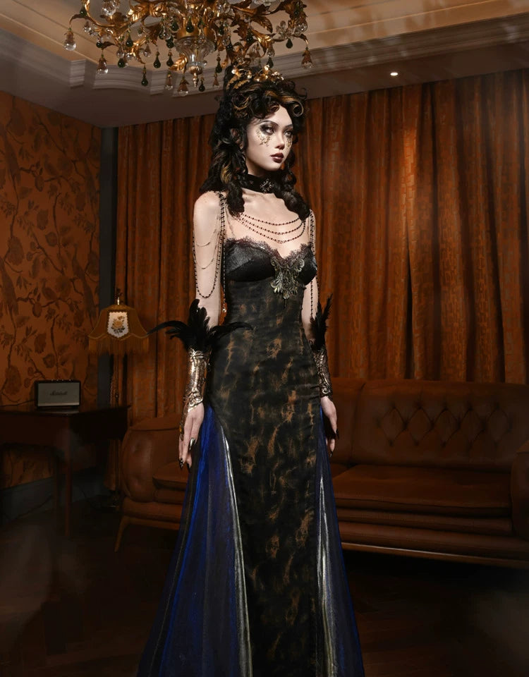 Vintage Gothic Mermaid Halloween Evening Dress F0498