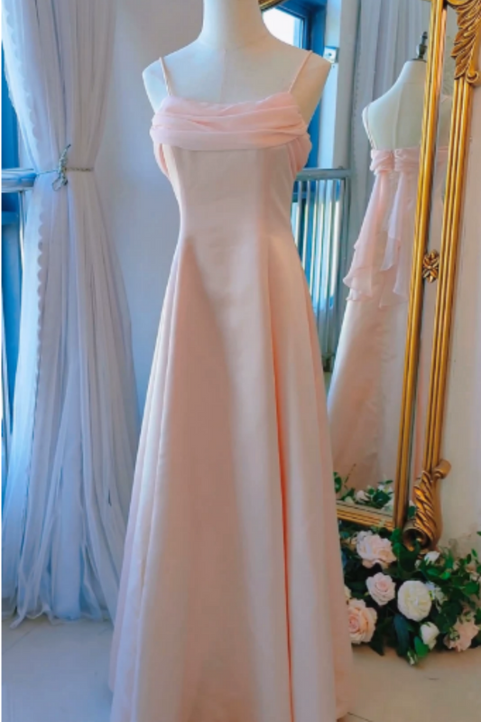 Warm Pink Spaghetti Strap A Line Bridesmaid Formal Dress L026