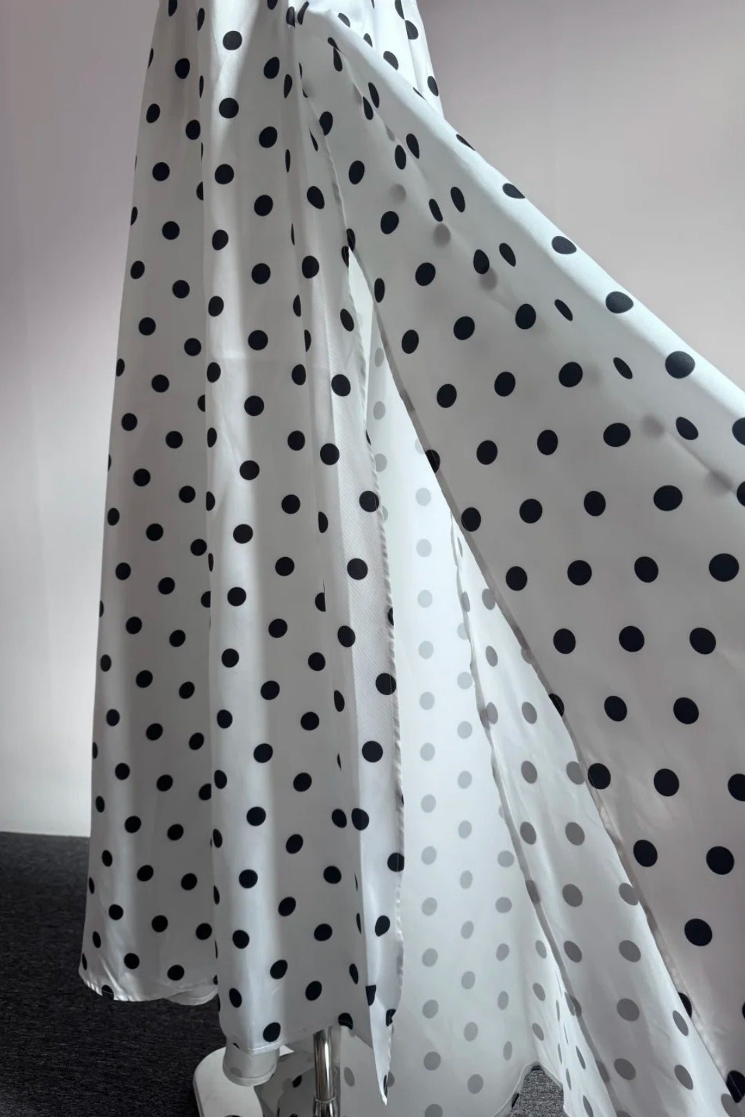 White Black Polka Dot Strapless Cutout Evening Dress With Bows F0527