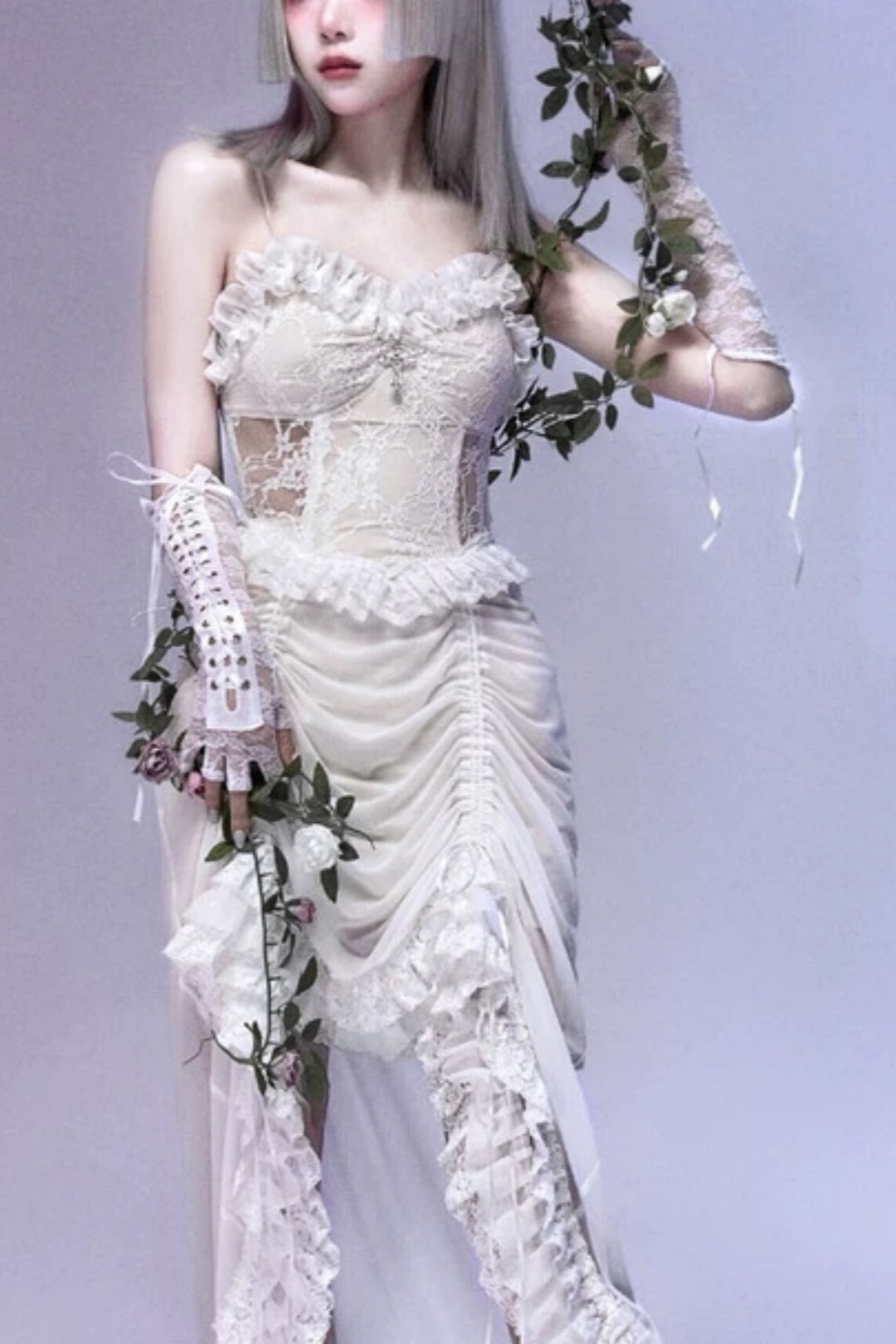 White Gothic Fairy Irregular Halloween Party Dress F0497