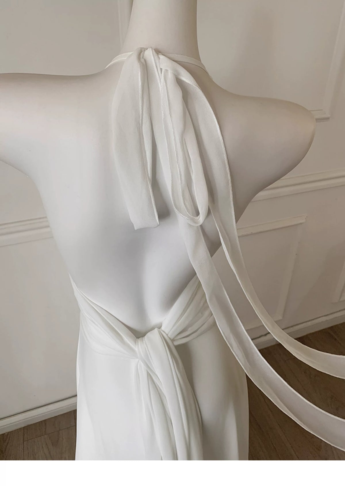 White Halter 3D Flower Chiffon Long Evening Dress F0474