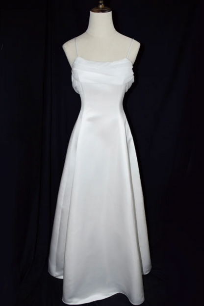 White Spaghetti Strap A Line Formal Dress L028