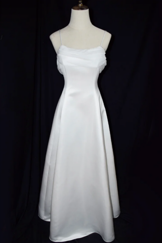 White Spaghetti Strap A Line Formal Dress L028