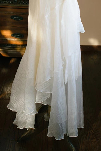 White Spaghetti Strap Chiffon Dress with Twist Bust & 3D Flower L034