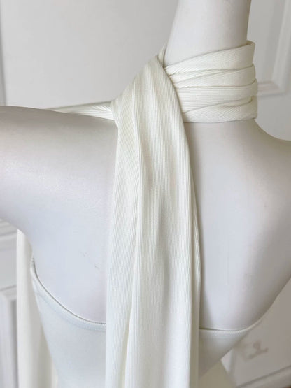 White Strapless Mermaid Evening Gown With Detachable Cape F0466