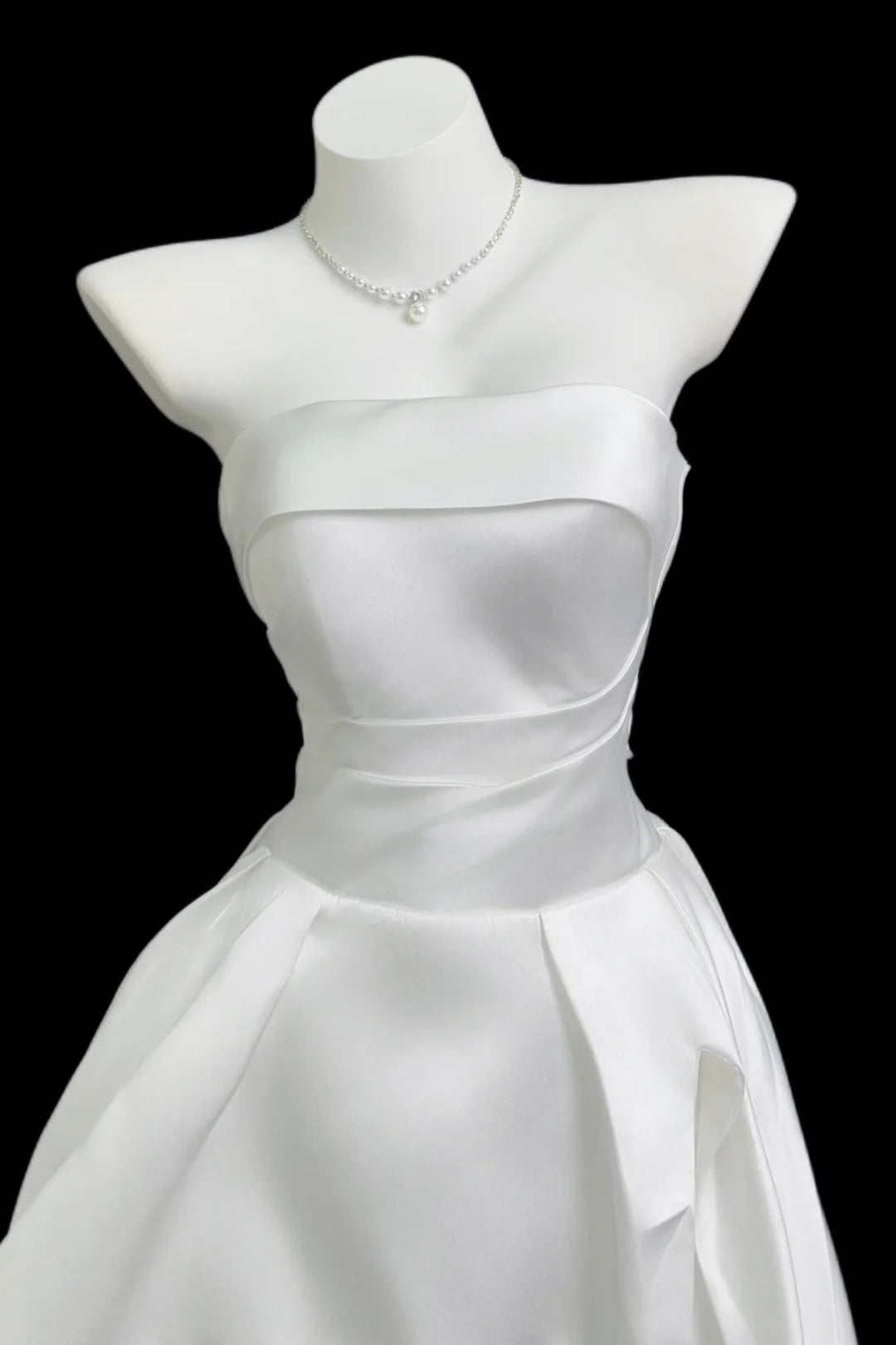 White Strapless Satin A-line Formal Dress F0335