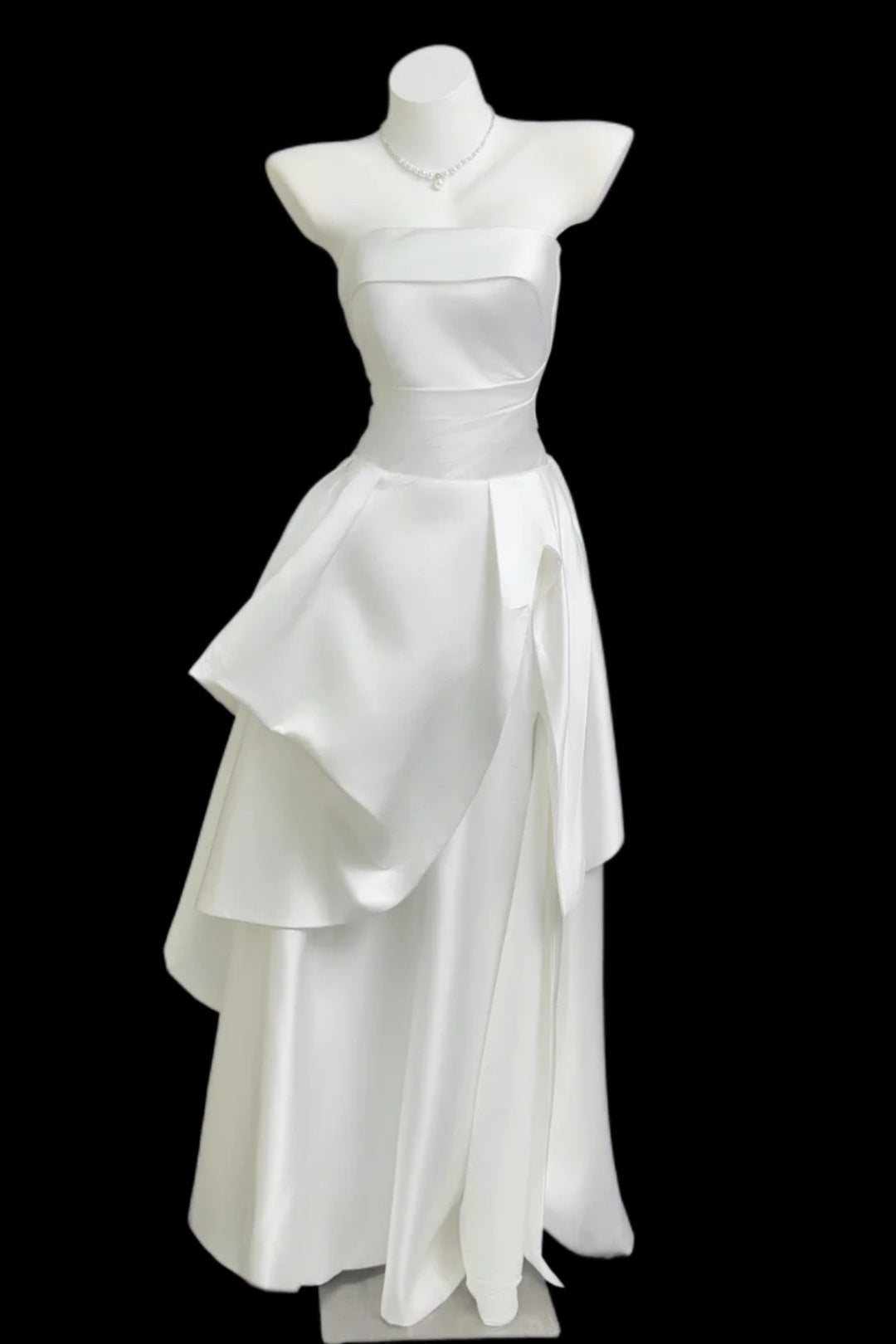 White Strapless Satin A-line Formal Dress F0335