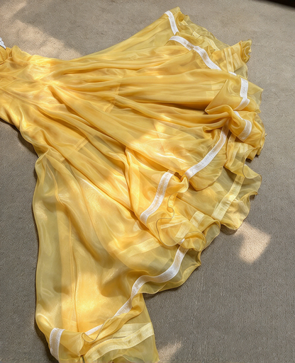 Yellow Strapless Chiffon Gown with White Trim & Full Skirt L038