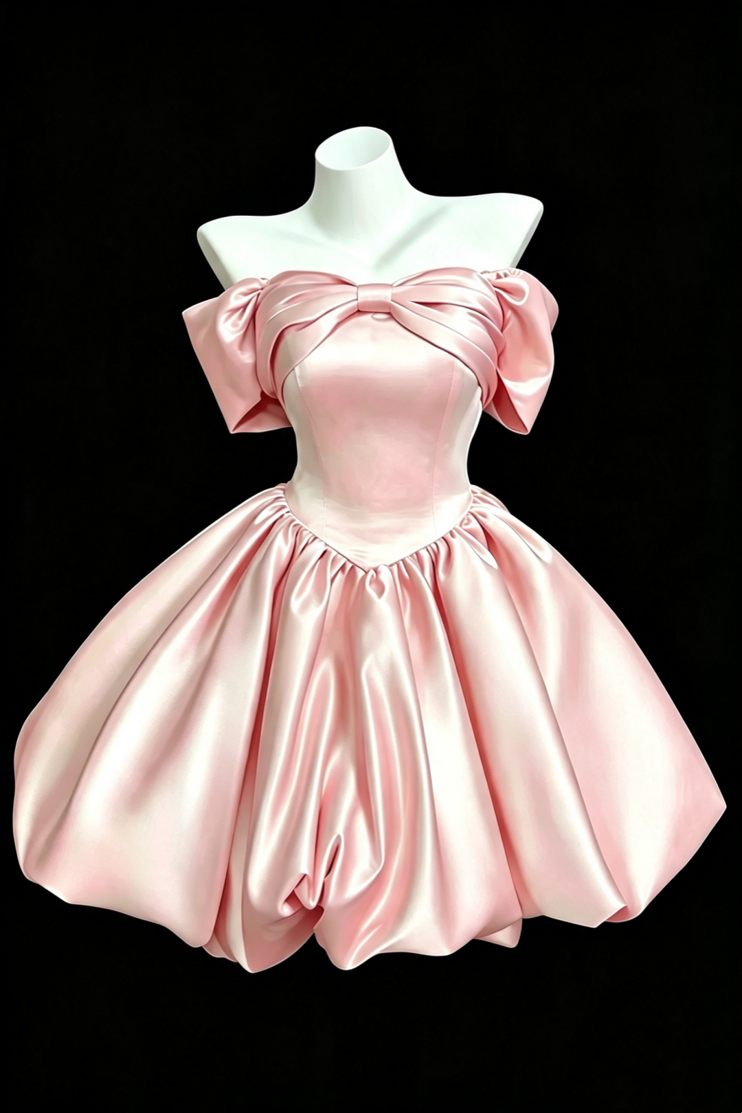Pink Off‑Shoulder Big Bow Bubble Short Homecoming Dress Lace‑Up Back Party Gown F0033