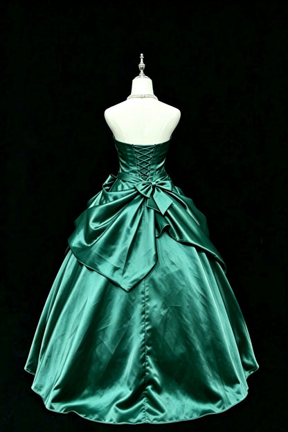 （Proprietary Color）Quinceanera Dress Satin Strapless Ball Gown With Rhinestone Belt Big Bow Formal Princess Dress F004