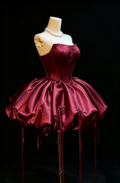 Strapless Corset Satin Bubble Mini Dress Lace Up Back Party Dress Homecoming Dress Bubble Gown F0099