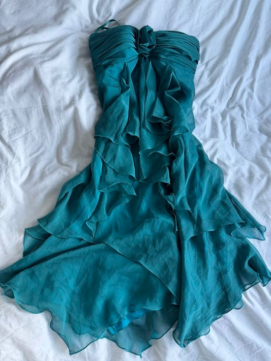 Strapless Chiffon Dress Floral Detail Tiered Ruffle Homecoming Party Gown F0155