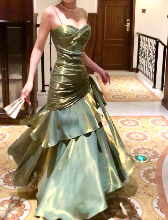 Mermaid Princess Adult Ceremony Dress, Light Luxury, Niche Design, High-End Strappy Long Evening Gown FD01