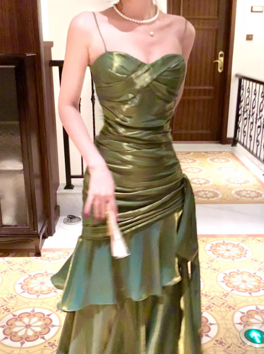 Mermaid Princess Adult Ceremony Dress, Light Luxury, Niche Design, High-End Strappy Long Evening Gown FD01