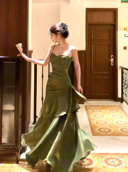 Mermaid Princess Adult Ceremony Dress, Light Luxury, Niche Design, High-End Strappy Long Evening Gown FD01