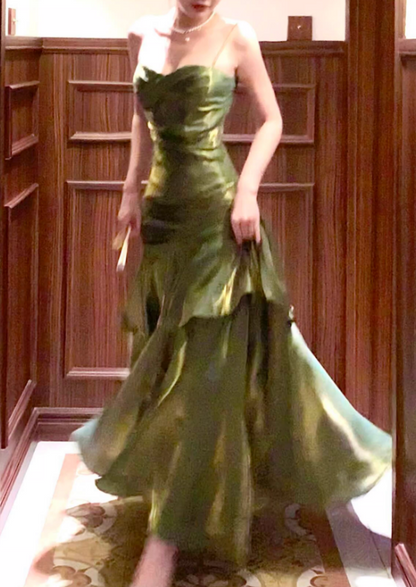 Mermaid Princess Adult Ceremony Dress, Light Luxury, Niche Design, High-End Strappy Long Evening Gown FD01