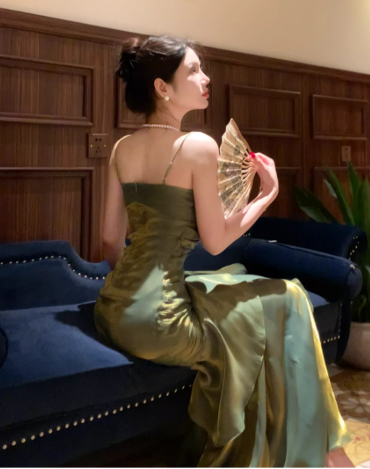 Mermaid Princess Adult Ceremony Dress, Light Luxury, Niche Design, High-End Strappy Long Evening Gown FD01