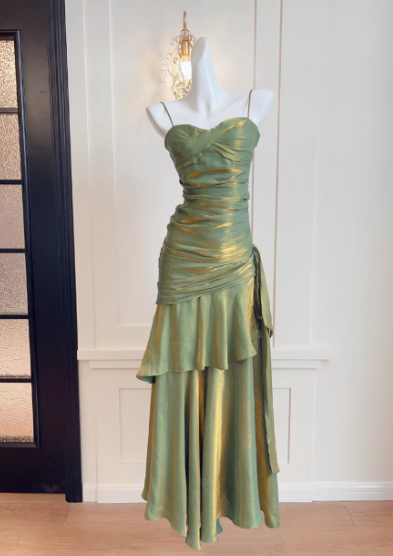 Mermaid Princess Adult Ceremony Dress, Light Luxury, Niche Design, High-End Strappy Long Evening Gown FD01